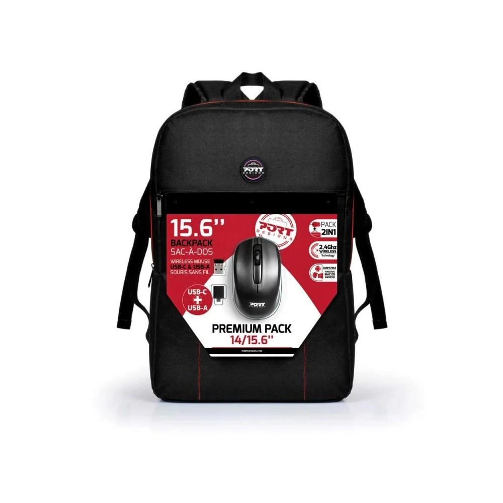 PORT Designs Premium 15.6" Laptop Backpack & Wireless Mouse Bundle