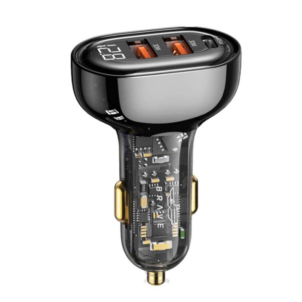Brave 80W high-power 3-port transparent fast car charger / B-22